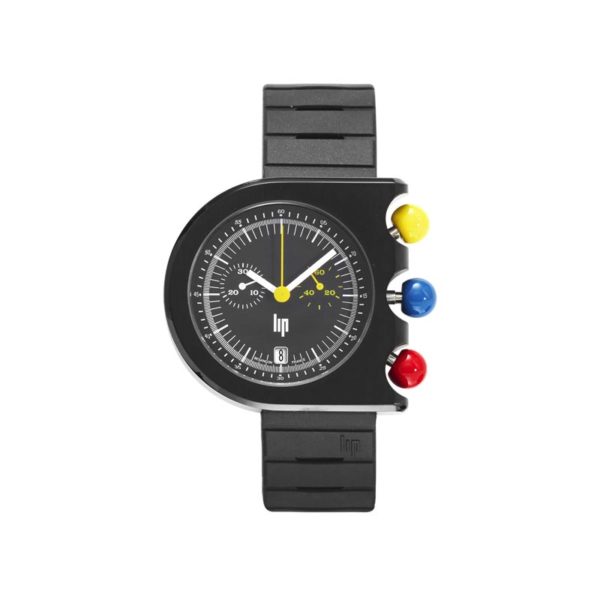 Montre Mach 2000 Chronographe multicolore avec bracelet en caoutchouc noir créée par Roger Tallon