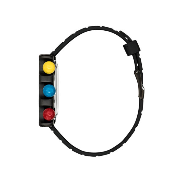 Montre Mach 2000 Chronographe multicolore avec bracelet en caoutchouc noir créée par Roger Tallon