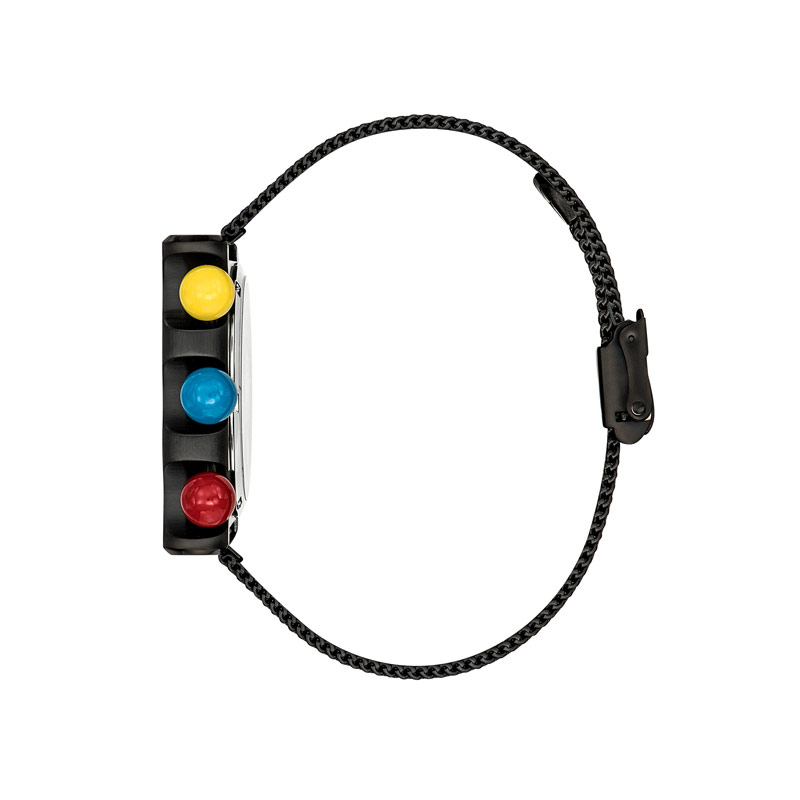 Montre Mach 2000 Chronographe multicolore avec bracelet en métal noir créée par Roger Tallon
